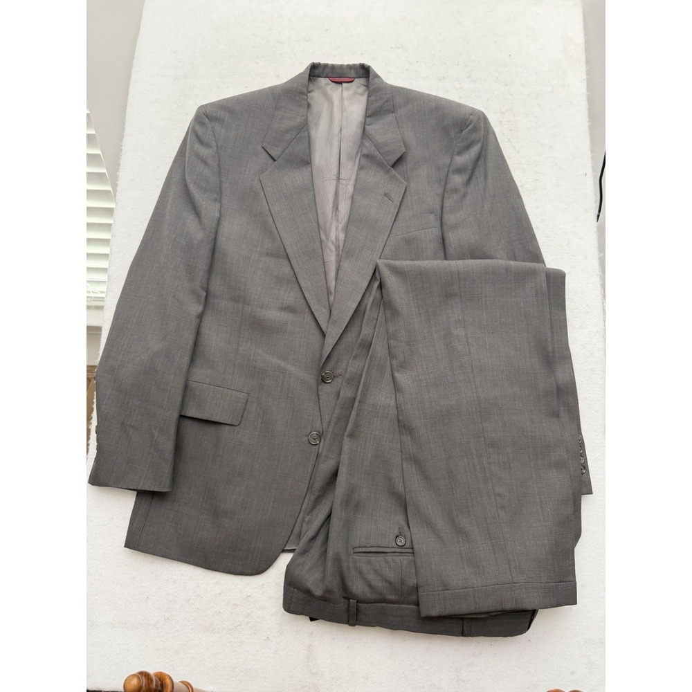 Hart Schaffner Marx 2P Suit 42 L Gray Wool Plaid Check Jacket Pants 34x31